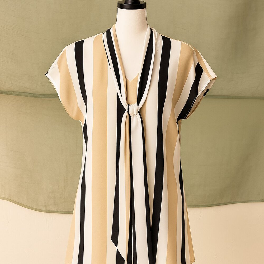 NY & Company 7th Avenue Blouse • Stripe Tie Neck • Size S